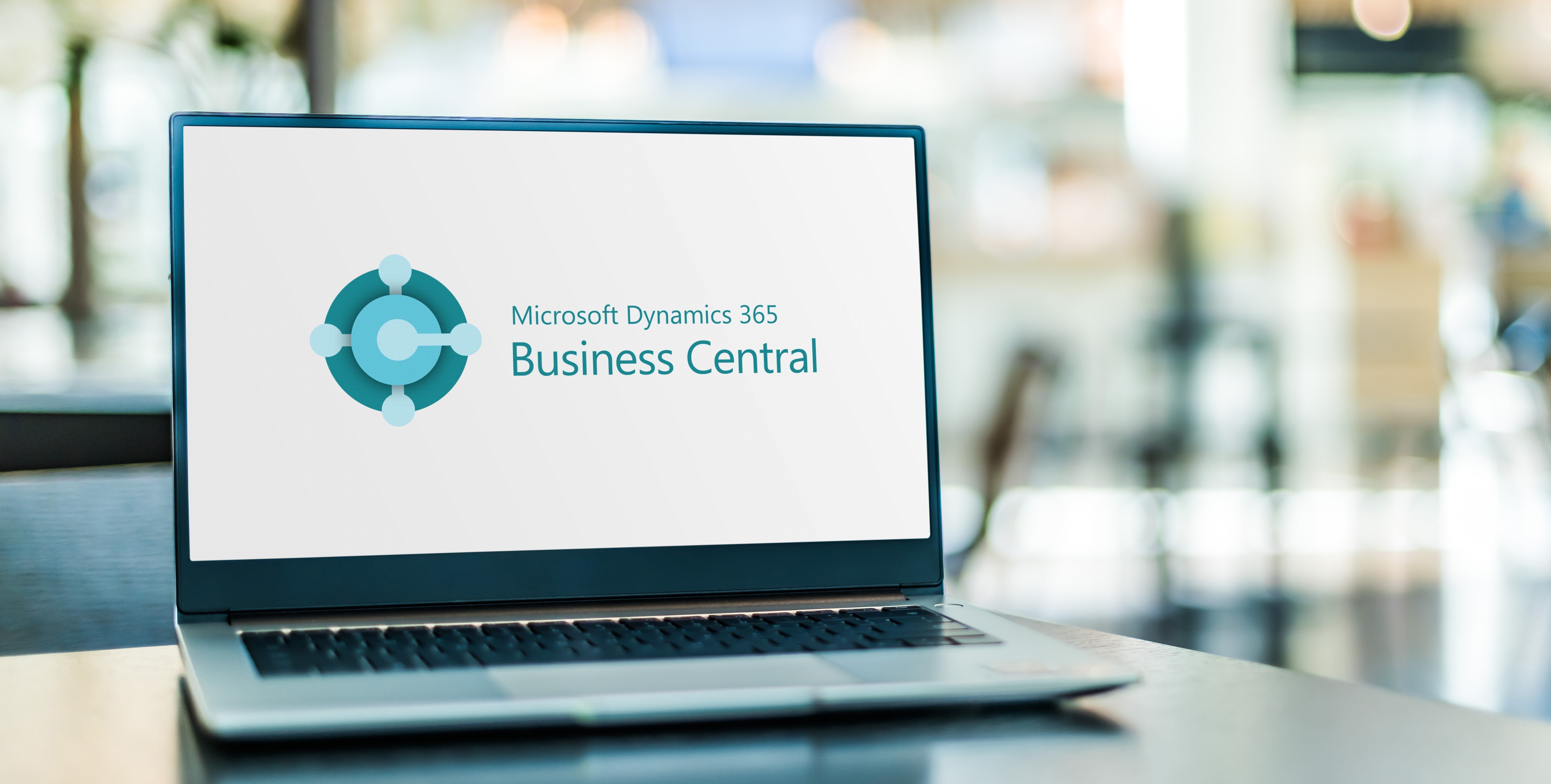 Laptop showing logo of Microsoft Dynamics 365 Business Central