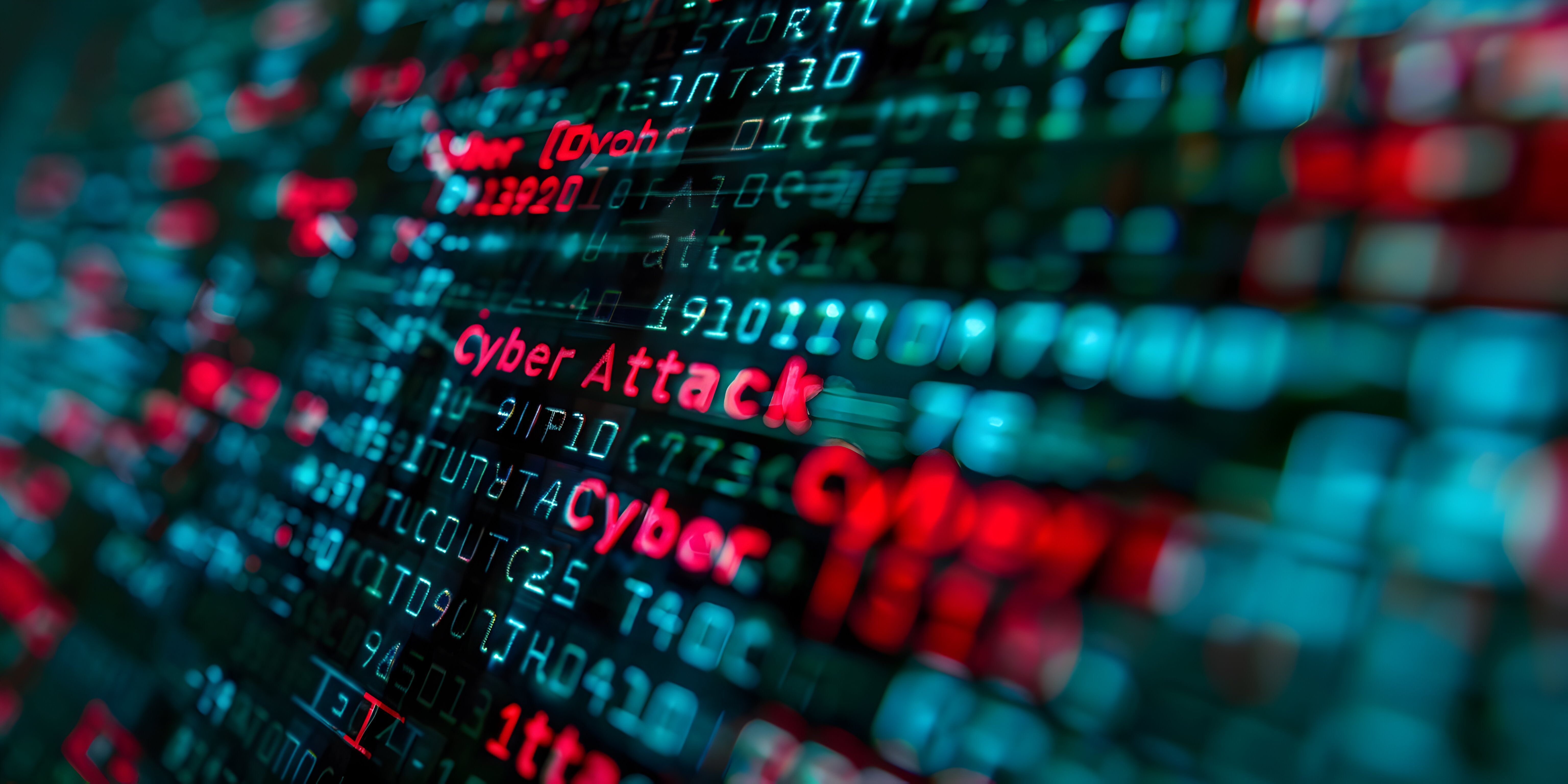 A close-up image showing a screen filled with multi-coloured, blurred lines of code and text. The words