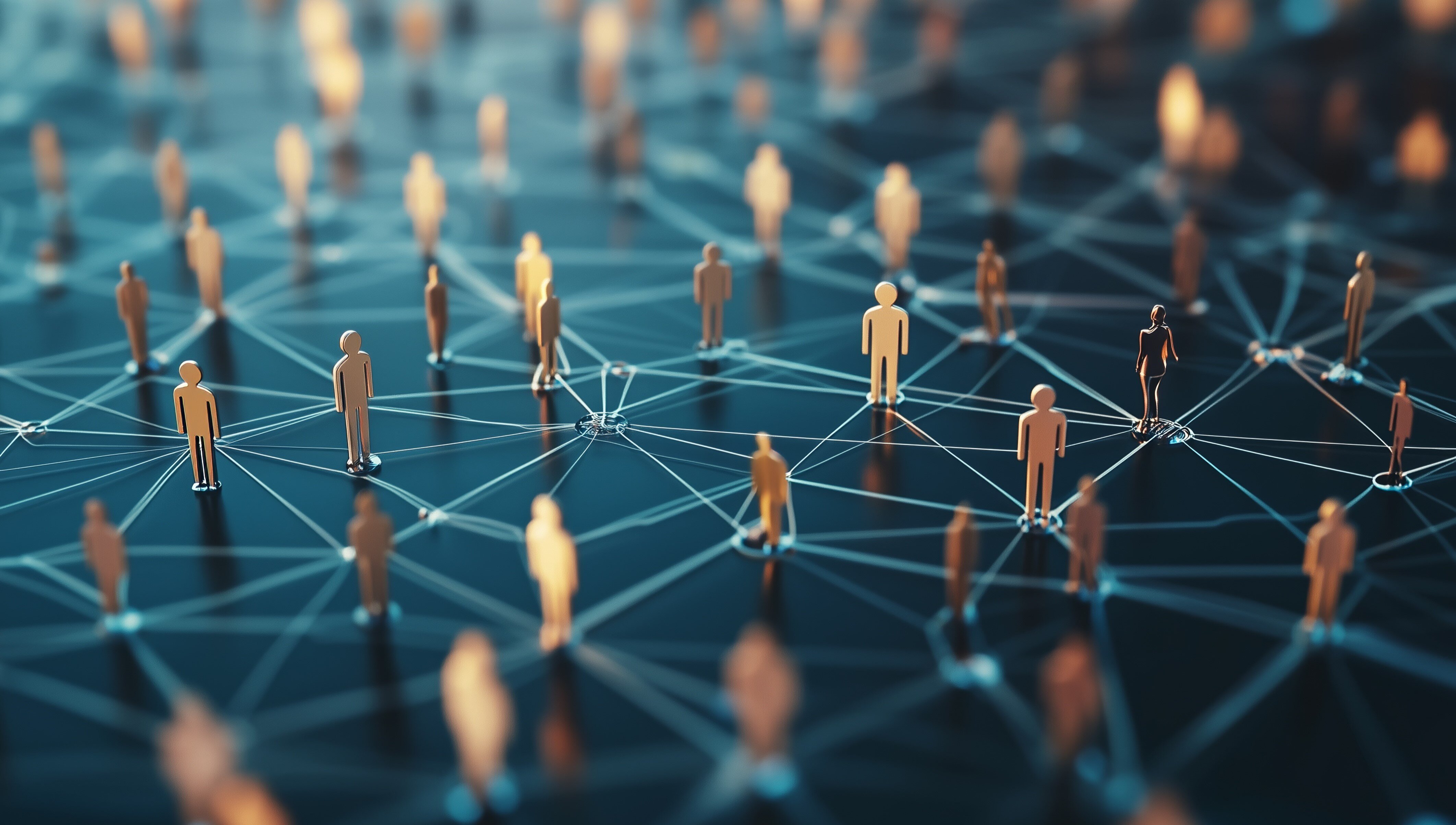 Illustration of a connected network of people, symbolising collaboration, technology, and data flow, ideal for representing IT infrastructure and recruitment.