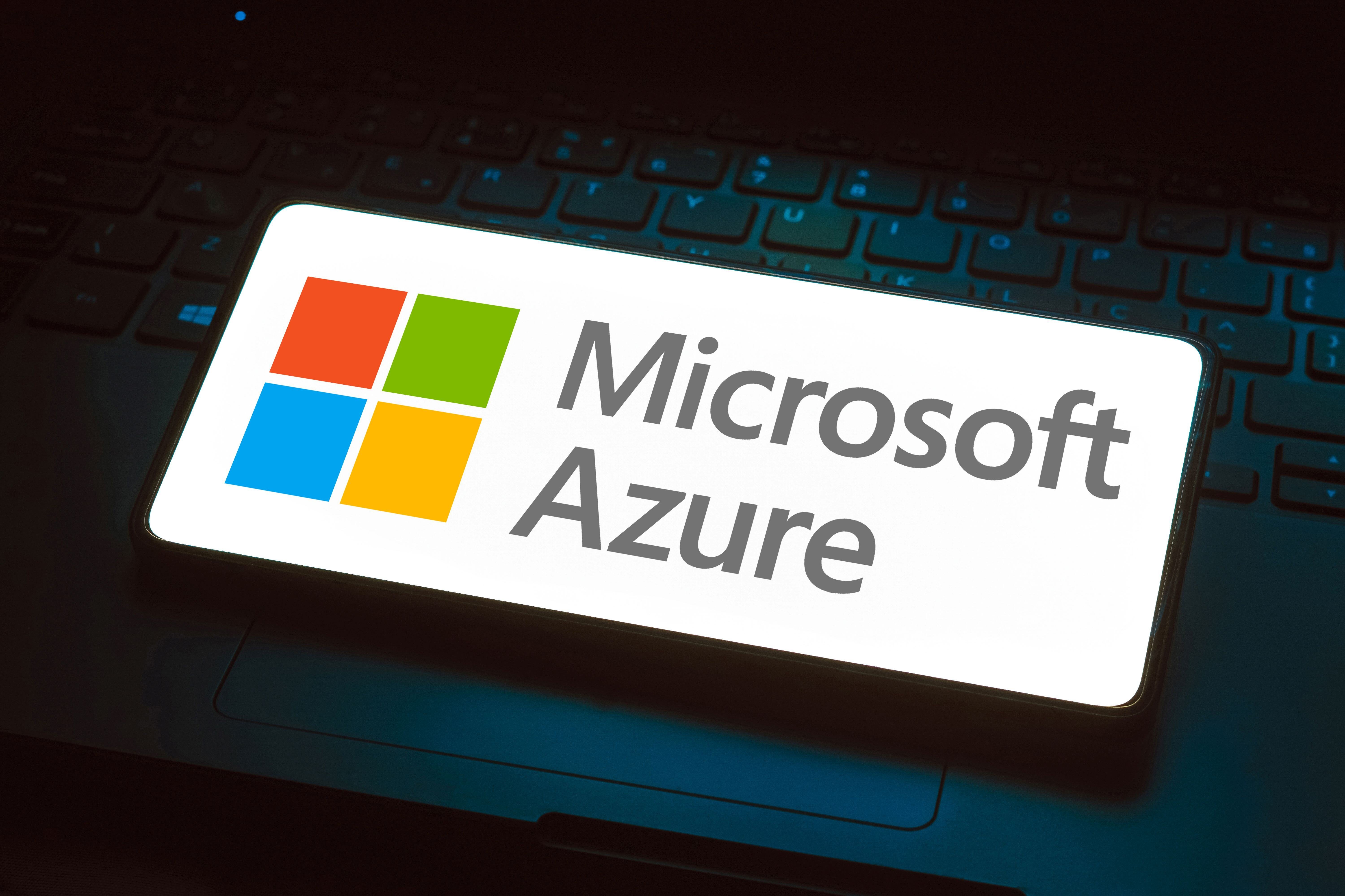 Microsoft Logo over a laptop keyboard