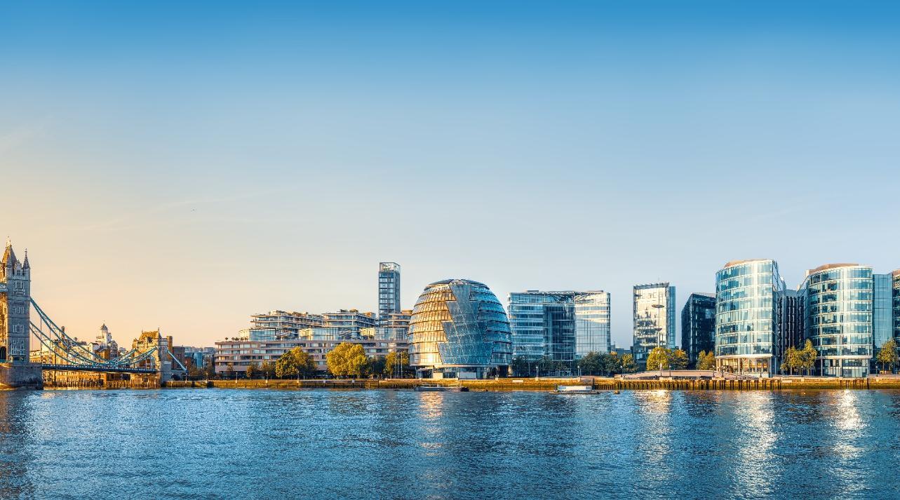 panoramic view at the skyline of london during sunrise
