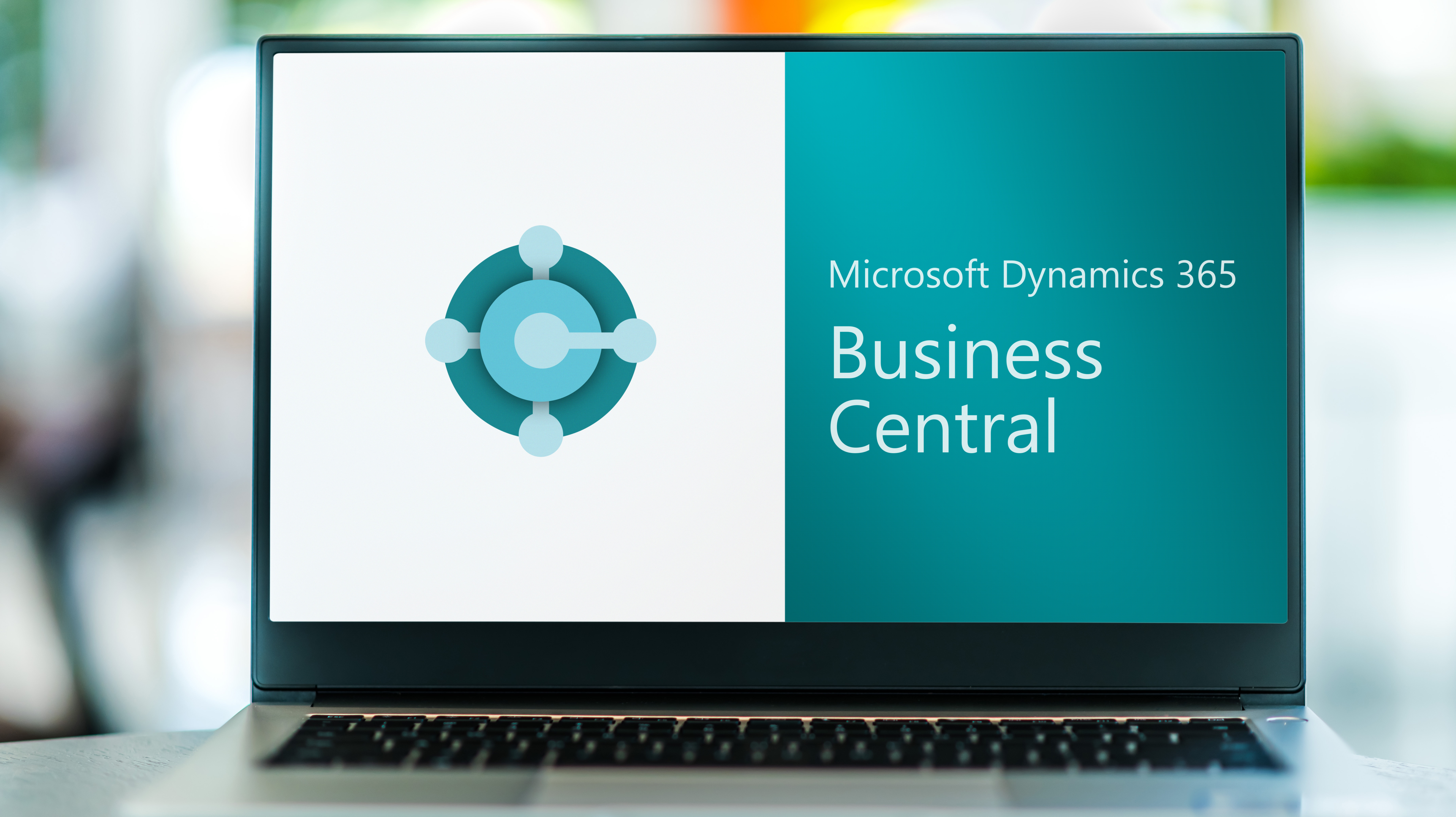 Laptop showing logo of Microsoft Dynamics 365 Business Central