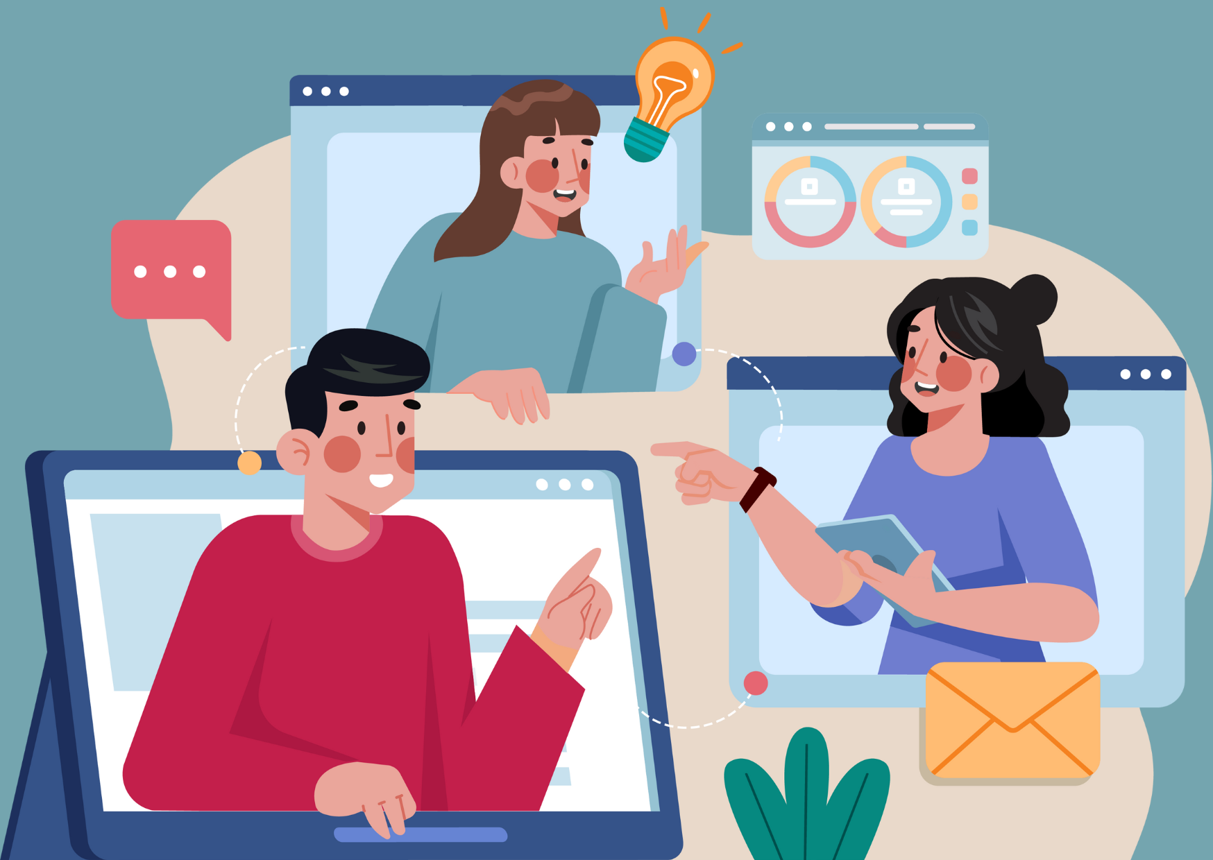 Featured image: People collaborate from their computers. - How Can Technology Make Your Business Meetings More Effective?